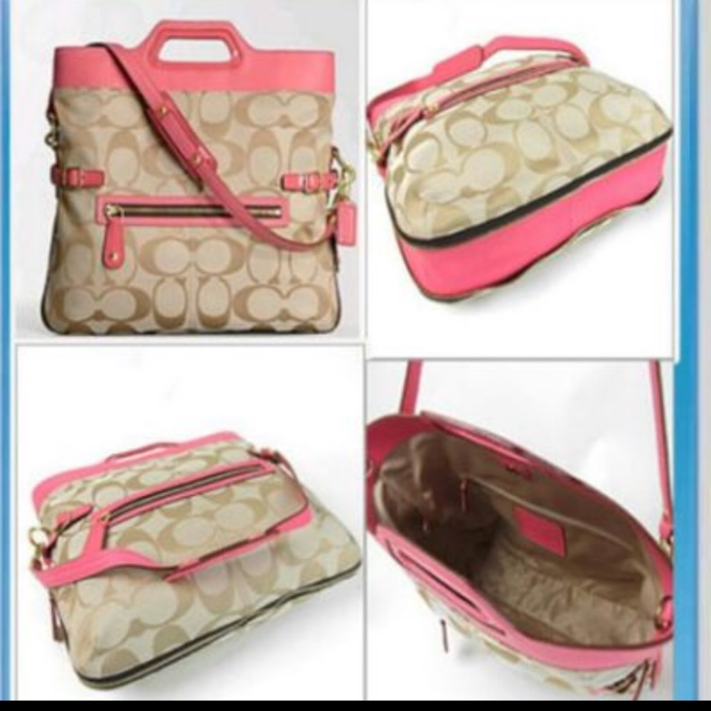 Coach Signature Bonnie Foldover Tote /Tan, Pink